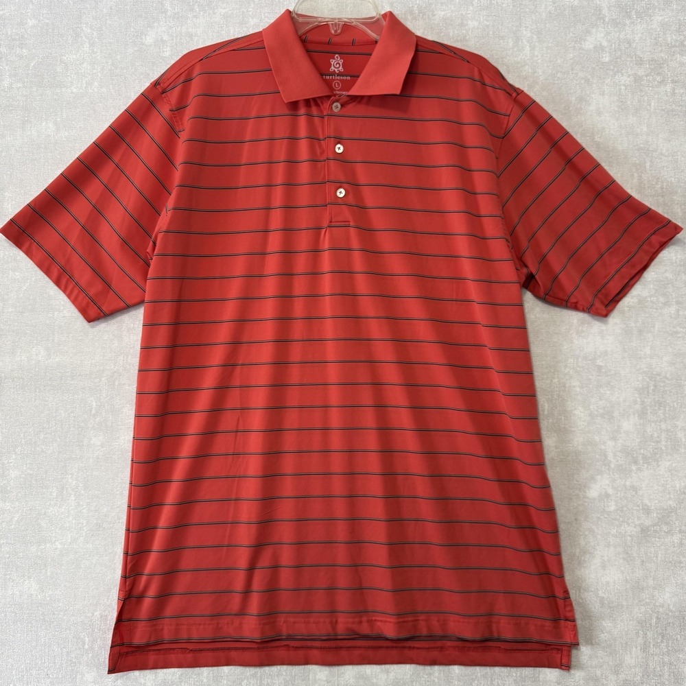Turtleson Polo Shirt‎ Mens Large Red Striped Tour Performance Golf Short Sleeve